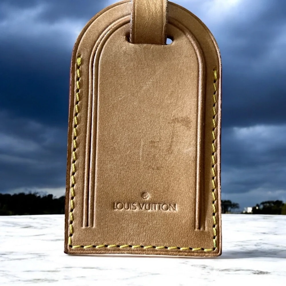 Authentic Louis Vuitton Tan Leather Luggage Travel Tag and Strap - Picture 2 of 12